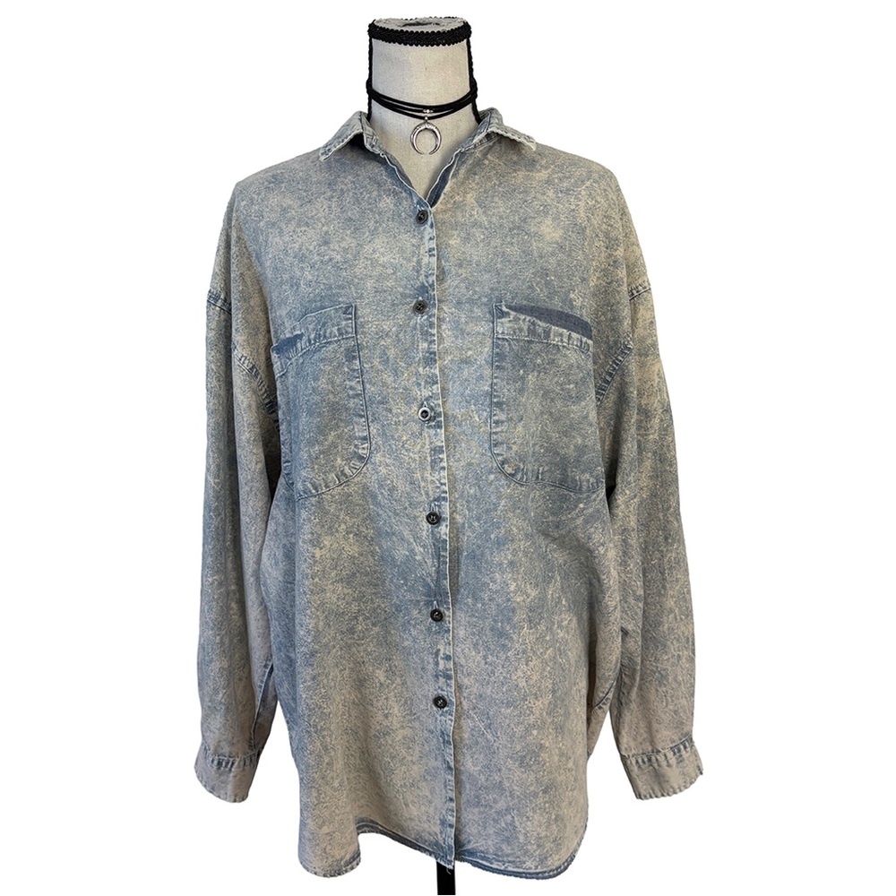 Vintage Acid Wash Denim Button Down Shirt | Just Cristina | Size Large